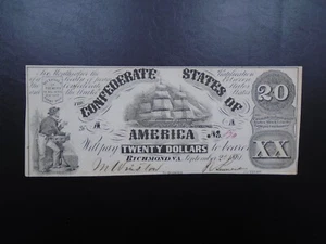 T-18 1861 $20 TWENTY DOLLARS CSA CONFEDERATE STATES OF AMERICA Criswell 101-136 - Picture 1 of 7