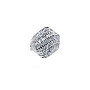 Sterling Silver Natural Round Baguette Diamond Wave Dome Cocktail Ring 2.03 cts - Picture 1 of 6