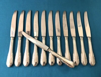 12 couteaux à entremet SFAM modèle RUBANS ART DECO métal argenté Couvert 21 cm - Photo 1/4