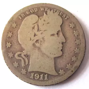1911-d Barber Quarter GOOD/VERY GOOD Scarce Date - Picture 1 of 3