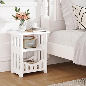 Dripex 3-Tier Side End Table with Storage Shelf Basket, White Small Bedside Tabl - Picture 1 of 7