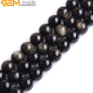 8mm Natural Golden Obsidian Gemstone Round Loose Beads For Jewellery Making 15"