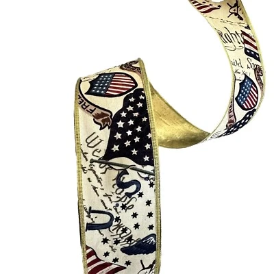 Patriotic Craft Red White Blue Flag  USA Constitution Wired Ribbon 2.5" X 25 Y - Image 1 of 4