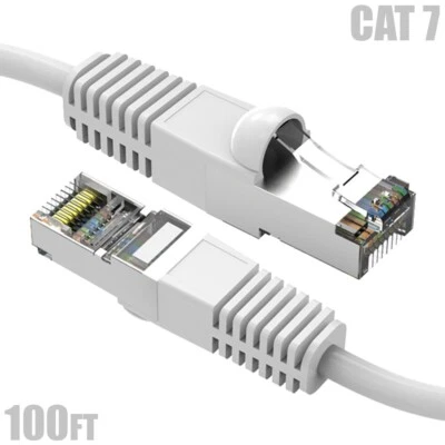 100FT Cat7 RJ45 Network Ethernet SSTP Patch Cable Shielded Copper 600MHz White - Image 1 of 4