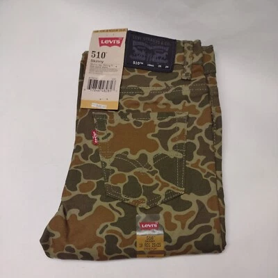 Size 10 25x25 Levi's 510 Skinny Olive Cloud Camo Pants Slim Unisex NEW tags NWT - Image 1 of 4