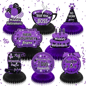 8Pcs Purple Retirement Decorations Purple and Black Retirement Table Honeycomb C - Picture 1 of 7
