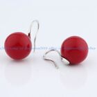 Natural Genuine 14mm Coral Red Shell Pearl Hook Dangle Earrings Aaa