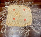 Antique 1920s Peach Raw Silk Fringe Scarf Piano Shawl Floral Embroidery