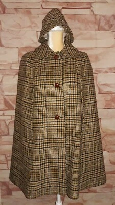 Винтажный Pendleton клетку пончо шерсти плащ качели пальто куртка с подходящий шляпа OS - Изображение 1 из 4