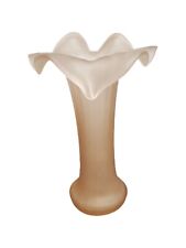 Vintage PINK SATIN FROSTED GLASS RUFFLE TOP JACK IN THE PULPIT VASE  8" tall
