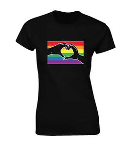 PRIDE HANDS LADIES T SHIRT COOL LGBTQ GAY PRIDE LESBIAN TRANSGENDER RAINBOW TOP - Picture 1 of 12