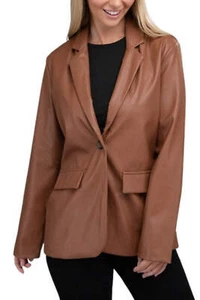 Ambiance Apparel Sleek PU Faux Leather Blazer Stylish Tailored Front Closure - Picture 1 of 21