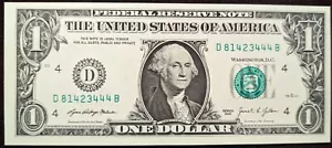 Scala a 3 cifre 4 di un tipo serie n. 81423444 non circolata 2021 banconota da 1 dollaro X71 - Foto 1 di 2