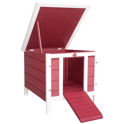 PawHut Rabbit Hutch, Bunny Cage Outdoor Wooden House w/ Asphalt Roof, Red - Image 1 of 4
