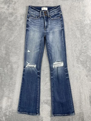 BKE Parker 牛仔裤女式 23x31.5 蓝色高腰靴型破旧弹力牛仔布 — 第 1/4 张图片