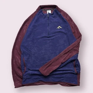 NIKE Trail DRI-Fit Midlayer Mens Running Top Maroon Blue 1/4 Zip Sz L Hiking - Picture 1 of 9