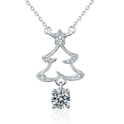 5mm Round Moissanite Pendant Necklace 925 Sterling Silver Chain Christmas Gift - Image 1 of 4