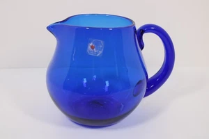 Blenko Round Pitcher #3750L 5.5" Cobalt Blue Hand Blown Glass - Picture 1 of 13
