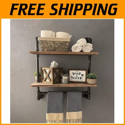 Estante flotante montado en la pared con toallero - Retro marrón Foto 1 de 4