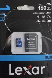 Lexar 1TB Micro SDXC UHS-1 V30 A2 4K UHD Memory Card Blue NEW - Zdjęcie 1 z 1