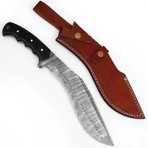 Cuchillo Kukri de acero Damasco hecho a mano - Hoja fija Full Tang con funda de cuero - Imagen 1 de 5