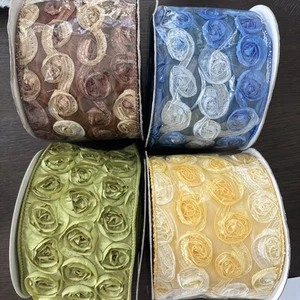 Vintage Floral Rose Band NEU Girlande Braut Geschenk Dekor 4”x5’ Blau Grün Elfenbein - Bild 1 von 3