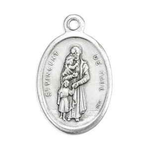 St. Vincent de Paul / Pray for Us - Italian Antique Silver tone Ox 1" Medal  - Picture 1 of 2