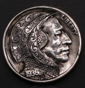 Battle Scroll - The Gilded Guard - Hand Engraved Hobo Nickel - Warrior Coin - Bild 1 von 3