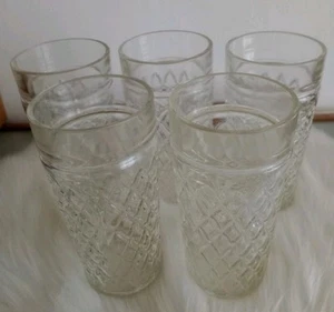 Set Of 5 VTG Anchor Hocking Quilted Diamond Iced Tea Glass Tumblers Coolers 6” - Bild 1 von 6