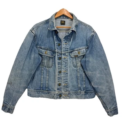 VTG Lee Sanforized Denim Trucker Jacket PATD 153438 Sz S Distressed Union made - Image 1 of 4