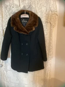 Vintage International Evan’s Black Double Breasted Curly Lamb Wool Fur Collar - Picture 1 of 15