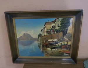 Vintage Signed Henriette Schmetterling Painting Oil on Board Lake Como Landscape - Picture 1 of 10