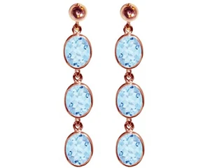 9ct Rose Gold Natural Blue Topaz Triple Oval Dangling Studs Earrings British - Picture 1 of 4