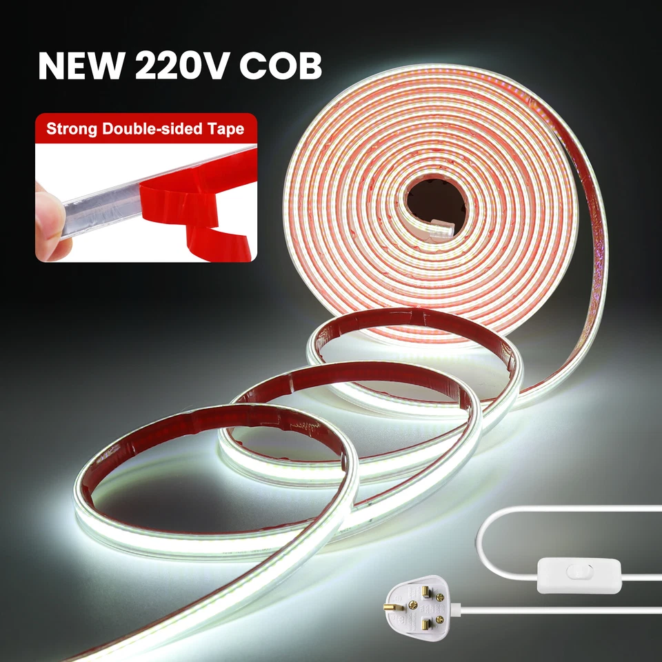 Neon COB LED Strip Lights 230V UK Plug Flexible Tape Rope Lights Waterproof IP67