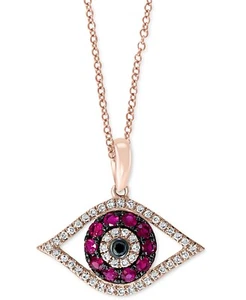 $1,475 EFFY 14k Rose Gold, Diamond & Ruby Evil Eye Pendant Necklace NEW SALE! - Picture 1 of 7