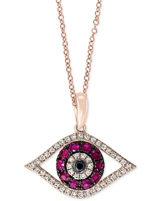 $1,475 EFFY 14k Rose Gold, Diamond & Ruby Evil Eye Pendant Necklace NEW SALE! - Image 1 of 4