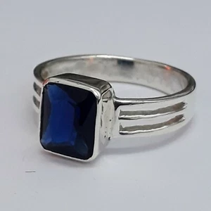 Anillo de zafiro azul natural con forma de cojín hecho a mano de plata de ley 925 - Imagen 1 de 4