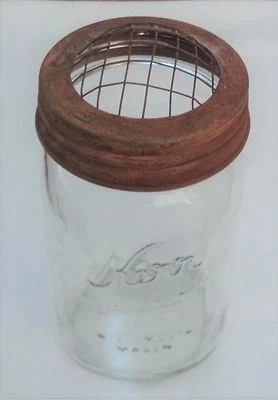 Kerr Canning Jar Rustic Bronze Metal Flower Arranging Lid Vase Clear Mason Quart - Image 1 of 2