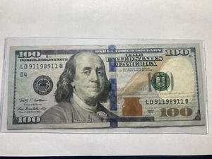100 Dollar Note Franklin Fancy Serial Number 2009A Series Trinary LD 91198911 B - Picture 1 of 10