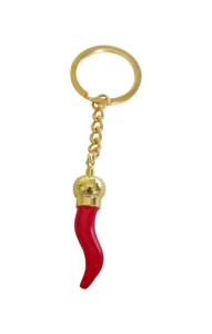 Porte-clés, bijou de sac petit piment rouge, corne d'abondance, acier doré. - Imagen 1 de 2