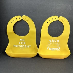 Lot of 2 Bella Tunno Silicone Adjustable Pocket Baby Bib Taco Tues President EUC - Picture 1 of 7