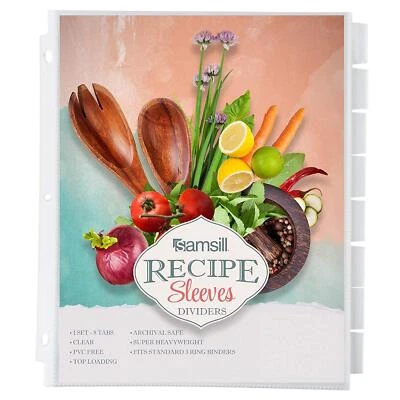 Recipe Dividers with Sleeves 8 Tab Protector Dividers Archival Safe Clear - Image 1 of 4