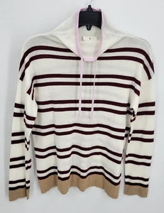 Lou and Grey Pullover Damen klein weinrot elfenbein Streifen Trichterkragenpullover - Bild 1 von 7