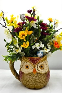 Handmade Whimsical Owl Planter with Daisies, Lilies, and Cosmos - Garden Decor - Picture 1 of 12