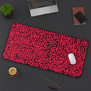 Red doodles Desk Mat, Gaming keyboard mat, Office large mousepad, Gamin Desk Pad - Picture 1 of 9