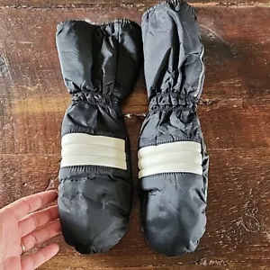 Vintage Black Leather Snowmobile Mittens Men's L Montgomery Ward - White Stripe - Imagen 1 de 11