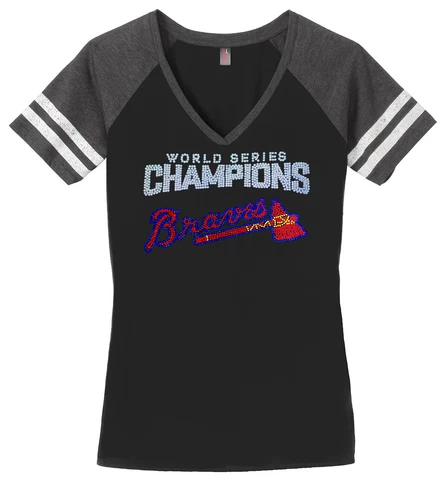 Women's World Series Champions Atlanta Braves Champs Bling Shirt Ladies V-neck Cover