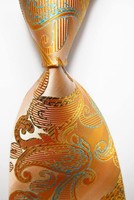 New Classic Paisley Gold Orange Blue JACQUARD WOVEN 100% Silk Men's Tie Necktie