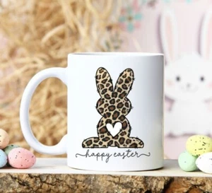 Taza de café Happy Easter con estampado de leopardo taza de café conejo 11 onzas - Imagen 1 de 1