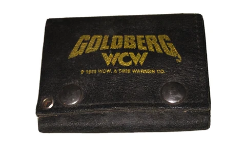 WCW GOLDBERG Snap Button Leather Trifold Wallet  Wrestling Time Warner Vintage Cover